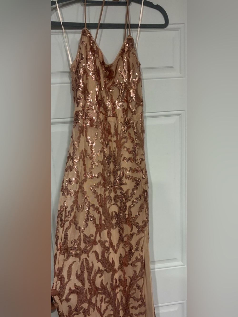 iris Rose Gold Sequin Maxi Dress